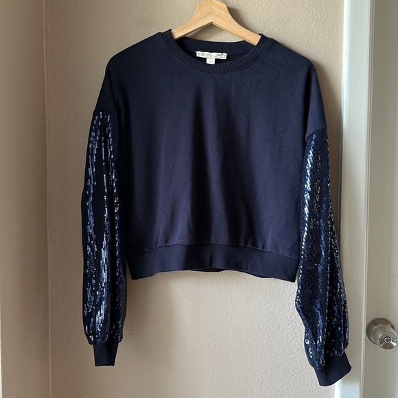 CULPOS x INC Collaboration Navy Blue Sequin Crop Sweatshirt - Picture 4 of 10
